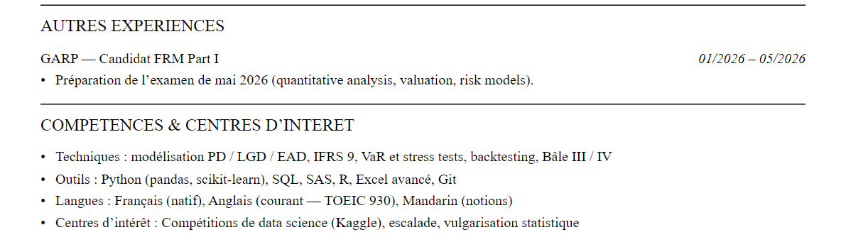 CV Risk Management : compétences et centres d’intérêt