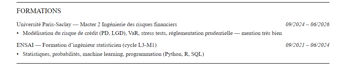 CV Risk Management : formation